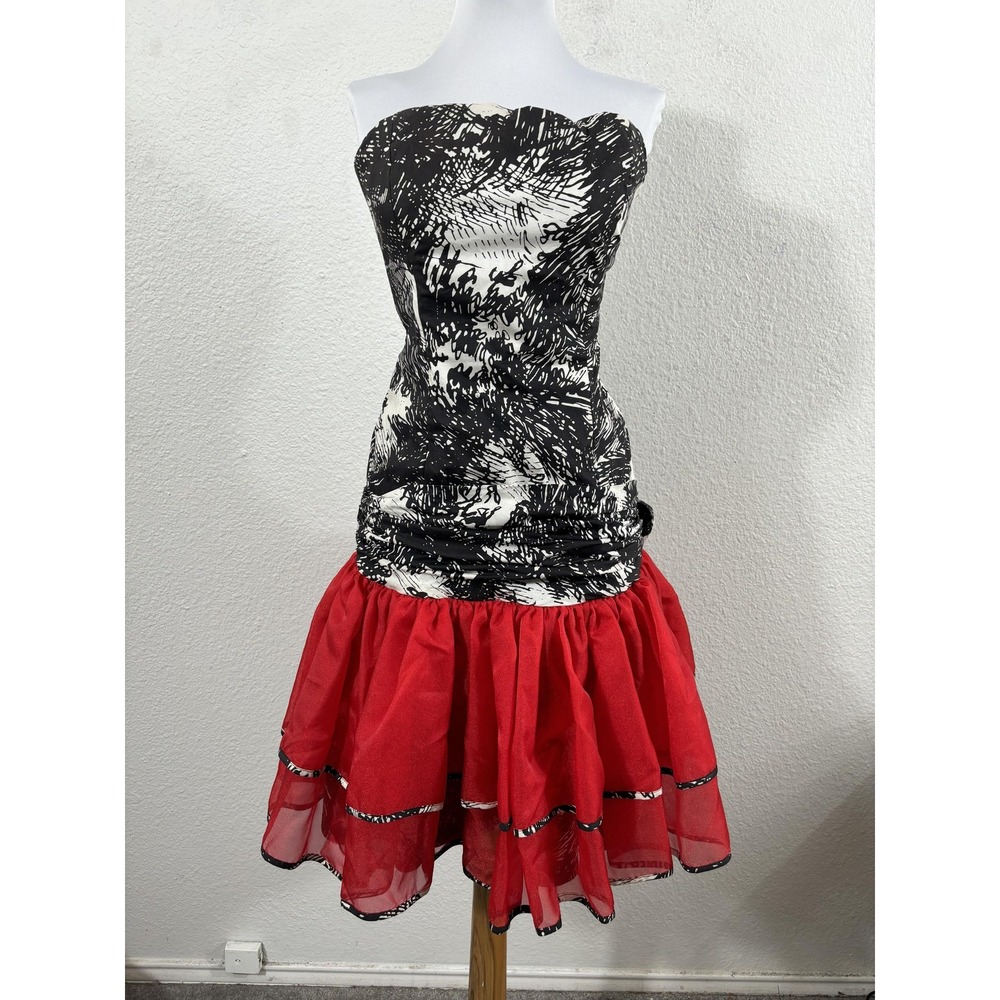 Barboglio Cristina Jan Dress Womens Small Black White Red‎ Strapless Bow Back
